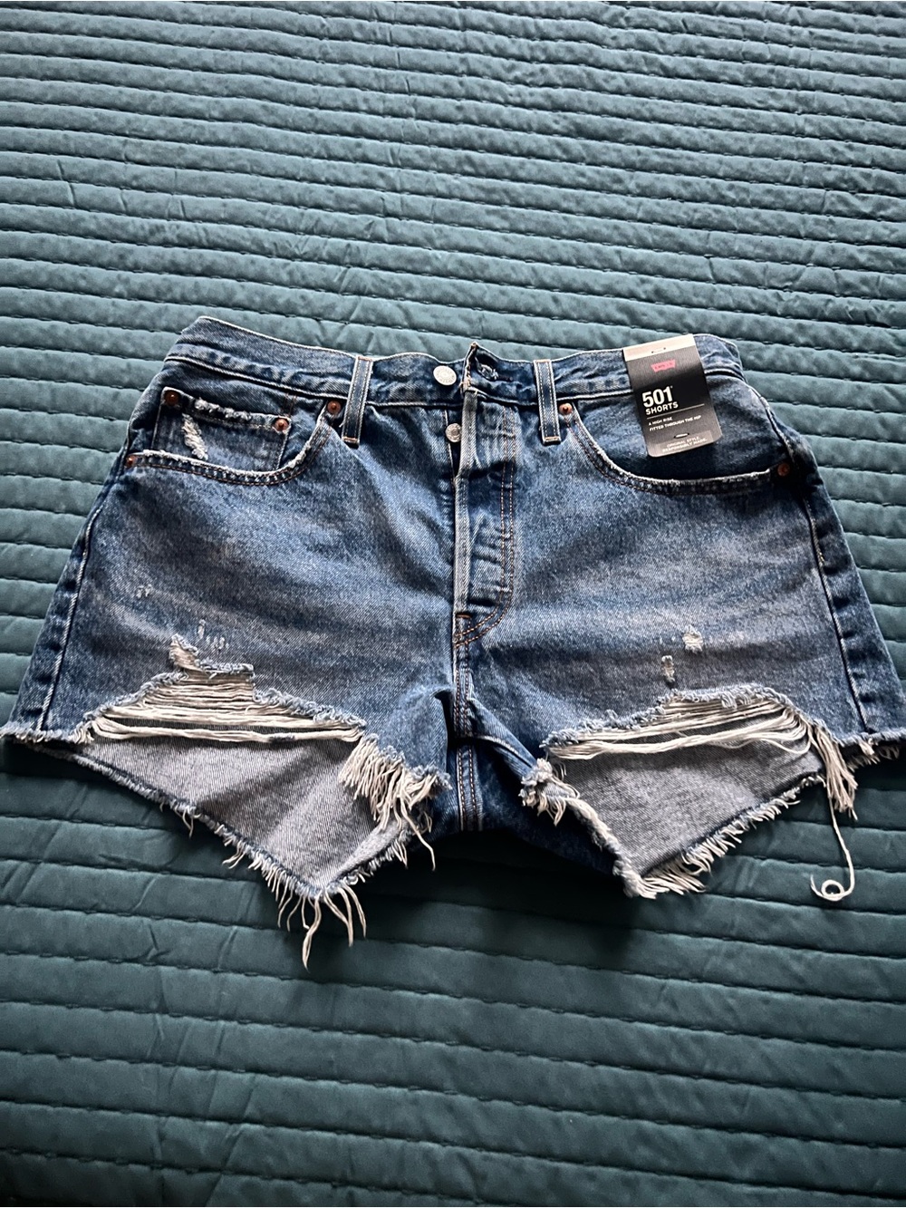 Levi's Distressed Cutoff Jean Shorts Button Fly  in Blue